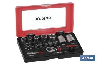 Set mini carraca, vasos y puntas 1/4" 23 pcs.