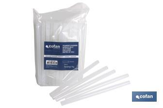 Cola termofusible en barras de Ø 12 y 200 mm de longitud | Color transparente en envases de 1 kilo | Barras de silicona caliente