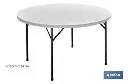 Mesa plegable redonda de color blanco | Peso máximo: 150 kg | Adecuada para 8 personas | Medidas abierta: Ø120 x 74 cm