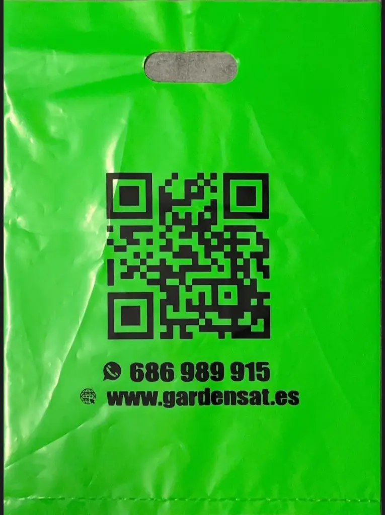 BOLSA VERDE GARDENSAT CON CODIGO BIDI, WEB Y TELEFONO
