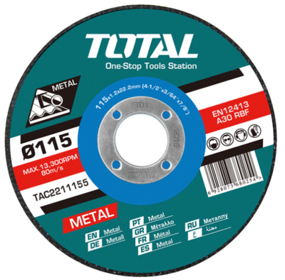 [TAC2211155] DISCOS CORTE METAL AMOLADORA 115mm 1.2mm (CAJA 10 Unidades)