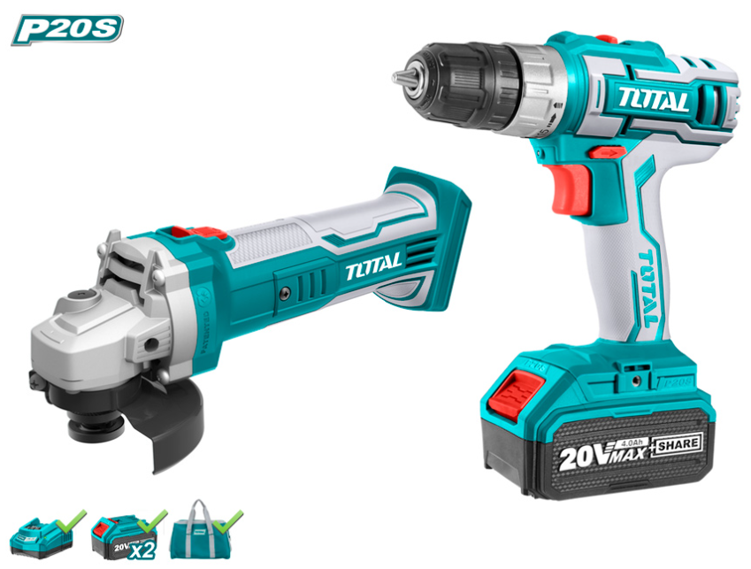 KIT TALADRO + AMOLADORA 20V BATERIA P20S